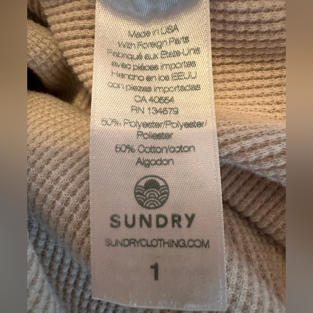 Sundry for Evereve women’s LOVED cream tan waffle long sleeve 1 (S) Henley top - Picture 11 of 13